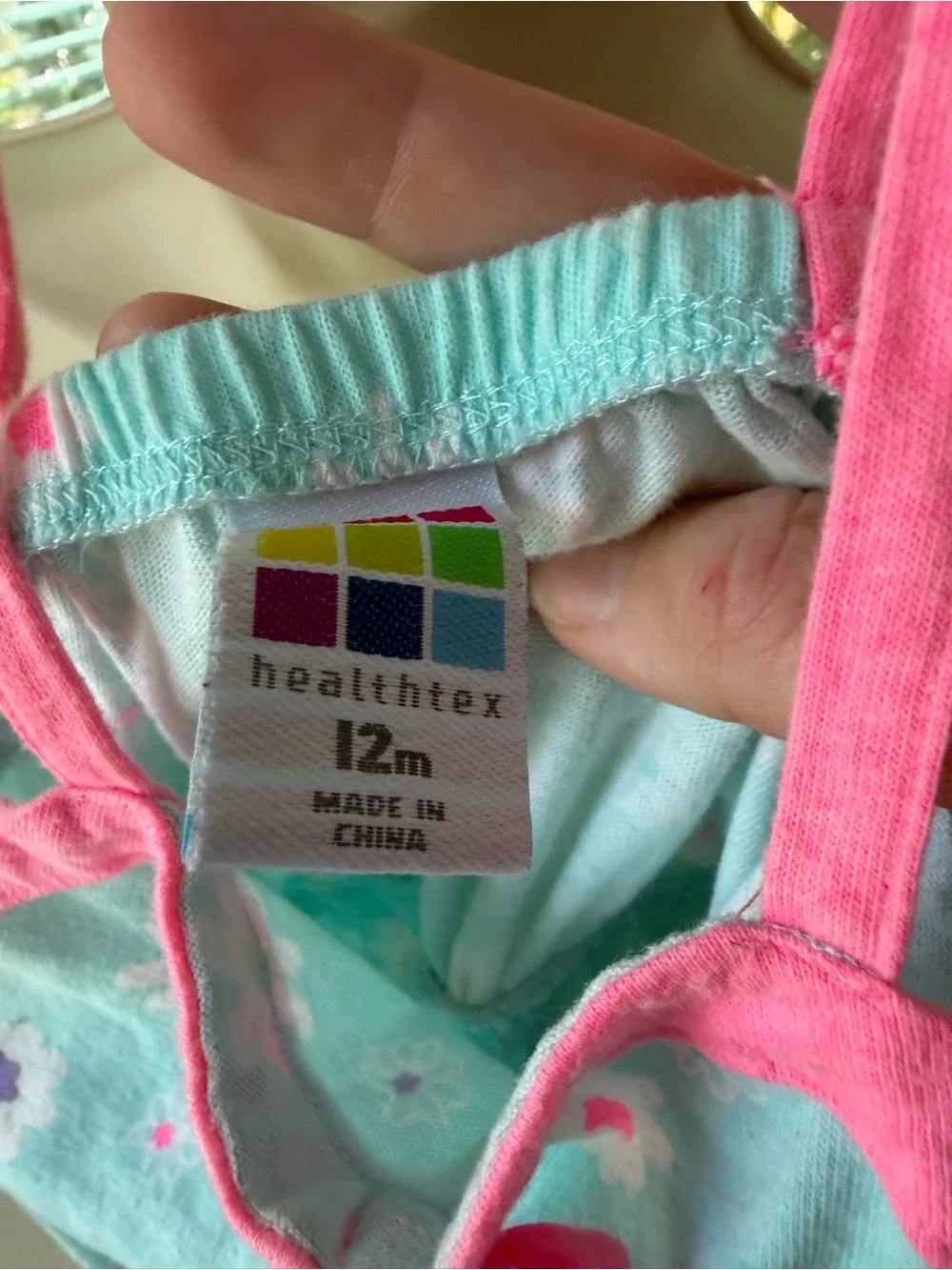 healthtex Aqua Floral Romper with Pink Trim